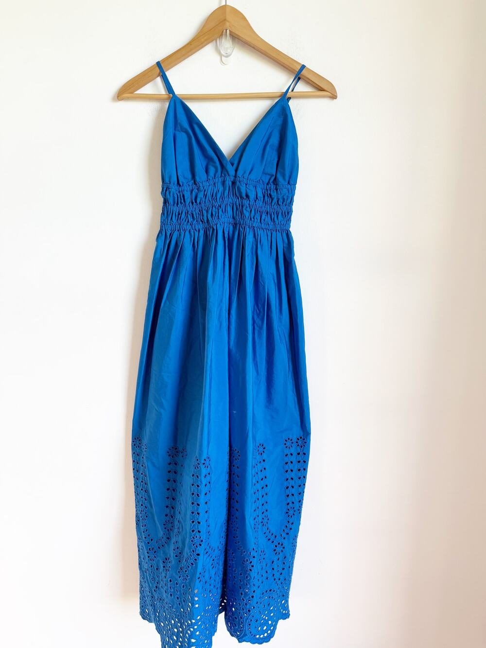 J.CREW V-neck smocked-waist dress in cotton poplin Tidewater Blue Size 00